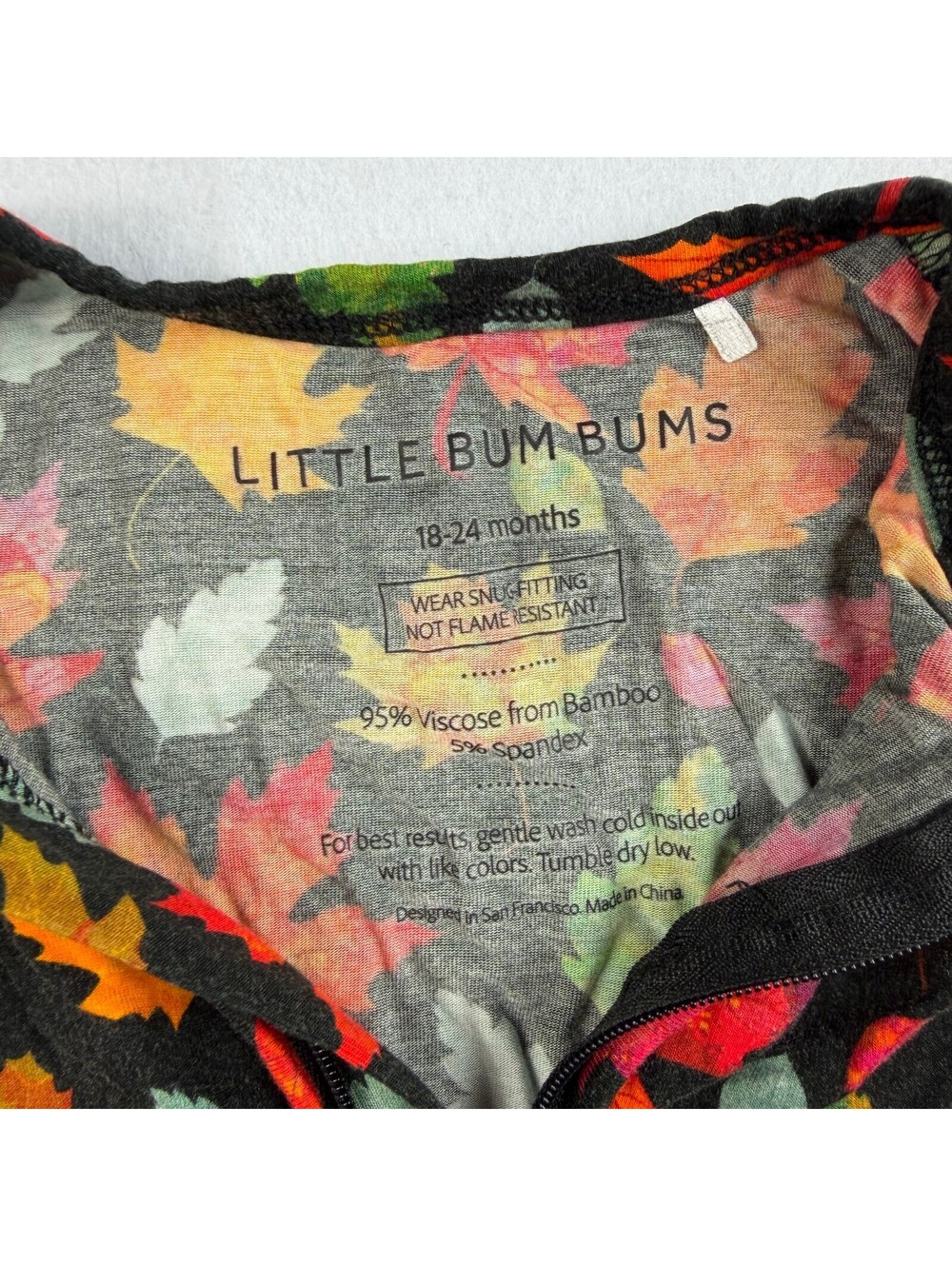 Little Bums Baby Romper 18-24M Fall Autumn Leaf Print Bamboo Zip Footie Pajamas - Picture 5 of 6